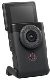 Canon PowerShot V10 Vlogging Kit Kompaktkamera - Digitalkamera (Weitwinkel Objektiv, 4k Kamera Videokamera, klappbares Touch-Display, Stereo-Mikrofon, Stativ, Streaming, YouTube, WLAN) schwarz