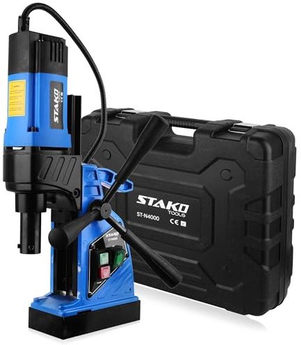 STAKO ST-N4000 Max. Ø 40 mm Magnetbohrmaschine 1480 W mit Koffer – Magnetkraft 15500 N – tragbare Kernbohrmaschine für Metallbearbeitung mit Weldon 19 mm und Bohrfutter B16 3-16 mm – Leight 10 kg