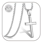 Diamday 925 Sterling Silber Kreuz Anhänger Halskette für Herren Männer Kreuz Kette Anhänger mit Rolo Kette Halskette für Männer Frauen 41-76CM