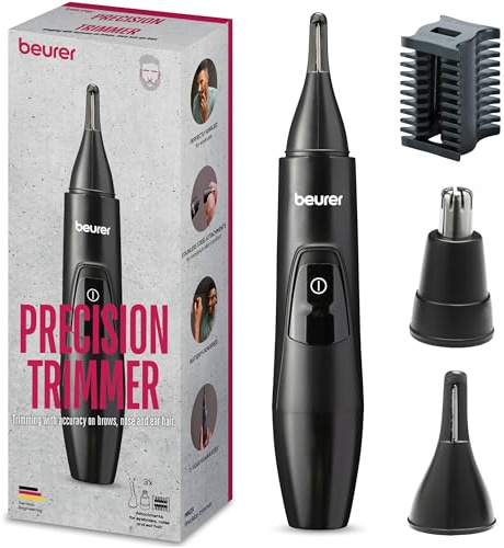 Beurer MN2X Präzisionstrimmer, batteriebetriebene Haarschneidemaschine, 3 hochwertige Aufsätze, Trimmer zum Formen und Trimmen von Nasen-, Ohren- & Augenbrauenhaaren, wasserdicht