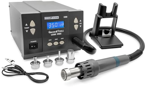 QUICK 861DW Profi Heißluft Lötstation Set digital regelbar - 1000 Watt/Temperaturbereich 100-500 °C - Heißluft 120L/Min - SMD Reworkstation - Kalibrierfunktion - Standby - Auto-Kühlsystem