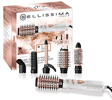 Bellissima My Pro GH18 1100, Heiüluft-Modellierstab Mit Keramik Beschichteten Bürsten, 5 Zubehörteile Zur Kreation Von Glatten Und Glänzenden Haare, Weichen Wellen Und Kringeln, 1000 W