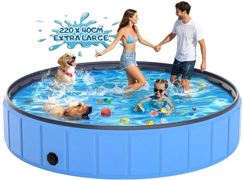 Instraella Hundepool, 220x40cm Extra Großes Planschbecken für Kinder & Hunde, Rutschfestes Hundeschwimmbecken Pool, Faltbarer Hundepool, Tragbarer Hundebadewanne für Große, Mittelgroße, Kleine Hunde