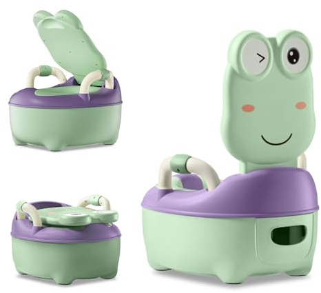 ACXIN Kinder Töpfchen Kindertoilette für Kleinkinder Toilettentrainer Kinder Toiletten Babytopf mit Spritzschutz&Armlehnen Toilettentrainer Cartoon Deckel (Normal Typ, Grün)