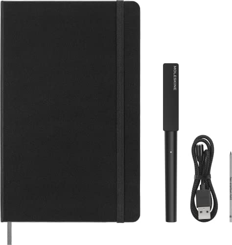 Moleskine Smart Writing Set, Smart Notebook mit Smart Pen, Digitales Notizbuch mit Linierten Seiten, Groß, 13x21 cm, Schwarz