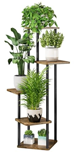 VASZOLA 5-Tier Hölzern Blumenregal Pflanzenregal, Mehrstöckig Blumenständer Pflanzenständer Blumenbank Blumentreppe Pflanzentreppe Standregal für Innen Garten Balkon Deko(Schwarz)