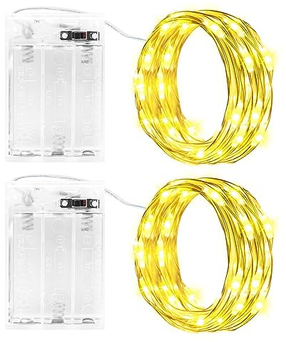 Gcstnn Lichterketten Batterie Timer, 2 Stück 3M 30LED Micro Fairy Lights IP65 Wasserdichte Kupferdraht für Zimmer Garten Krüge Flaschen Weihnachten Halloween In/Außen Deko DIY (Warmweiß)