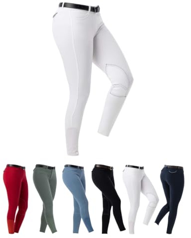 Riding World - Reithose für Mädchen & Jungen Alexandrie | Reiterhose mit Kniebesatz aus Stoff | mit Eingrifftaschen vorn | Reitleggings in Weiß | Kinder Reitbekleidung in Größe 140