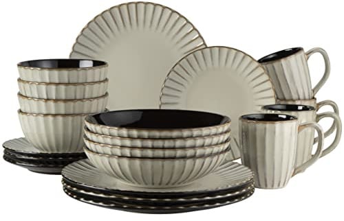 MÄSER 931963 Serie Confino Geschirr Set für 4 Personen im modernen Vintage Look, 20-teiliges Kombiservice aus Keramik in Beige mit schwarzen Akzenten, Steinzeug