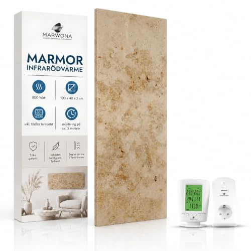 Marwona Naturstein Infrarotheizung 800 Watt Funkthermostat - Jura | Echte Marmor Elektroheizung, Wandmontage, 100x40cm, massiv, energiesparend, lautlos, wartungsfrei, Made in Germany