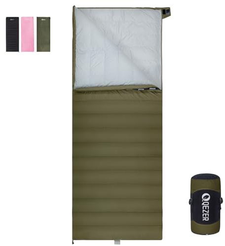 QEZER Daunenschlafsack Ultraleicht Deckenschlafsack kleines Packmaß für Camping und Trekking 3~4 Jahreszeiten Outdoor oder Indoor (Grün)