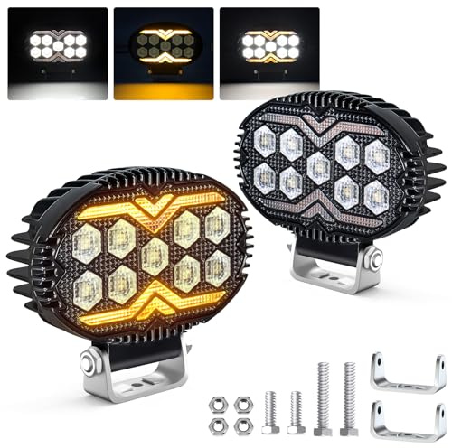 Fxlpower 2 Stück LED Flutlicht Arbeitsscheinwerfer mit Orange Weiß Positionslicht 12V 24V Zusatzscheinwerfer für Bau und Industrie sowie LKW, Offroad