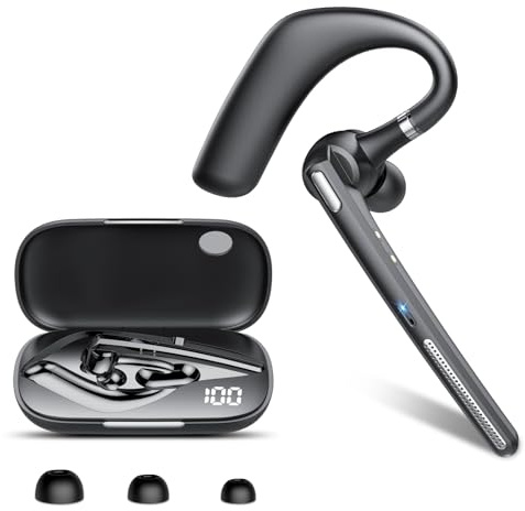 Bluetooth Headset V5.4, 100 Std Freisprecheinrichtung Wireless Headset mit LED-Ladebox, ENC Dual Geräuschunterdrückung Mic, Zwei Geräteanschluss, IPX7 Wasserdicht, Headset Kabellos für Büro/Geschäft