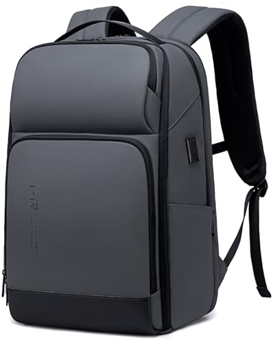 FENRUIEN Business Laptop Rucksack Herren 17 Zoll Erweiterbarer 26-35L Große | Wasserdicht, Stabil, für Lehrer Arbeit Reise Uni Alltag, mit Laptopfach, USB-Ladeanschluss, Auf Koffer Aufsteckbar, Grau