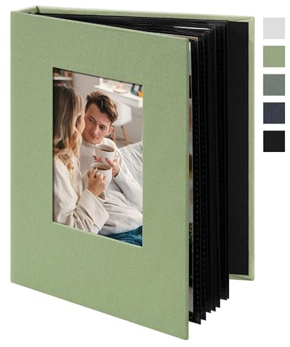 Fotoalbum klein Einsteckalbum 10x15 – 24 Taschen Mini Fotoalbum mit Fenster – Fotobuch zum Selbstgestalten für Hochzeit, Baby & Reise – Hellgrün