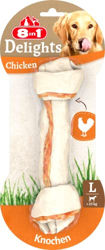 8in1 Delights Chicken Knochen L - gesunder Kauknochen für große Hunde, 85 g | Hochwertiges Hähnchenfleisch eingewickelt in Rinderhaut | für große Hunde über 25 kg | 1 Stück