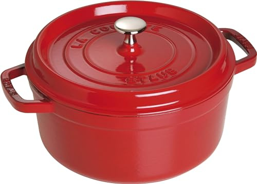 STAUB Cocotte, Gusseisen Bräter mit Deckel, Rund, 24 cm, 3,8 L, Alle Herdarten inkl Induktion, Made in France, Kirsch-Rot