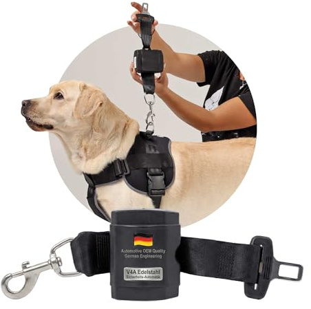 Automatik Sicherheitsgurt für Hunde im Auto - ausziehbar - aus Deutscher Produktion/Anschnallgurt Hund Auto für mittlere und große Hunde/Hundegurt mit drehbarem Edelstahl Karabiner