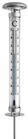 TFA Dostmann Analoges Gartenthermometer Solino, 12.2057, mit Solarbeleuchtung, wetterfest, beleuchtet bei Nacht, 1m hoch, gut ablesbar, Temperatur messen, mit Erdspieß, silber