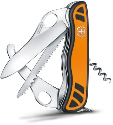 Victorinox Schweizer Taschenmesser Hunter XT Grip, Jagdmesser Klappmesser, 6 Funktionen Inkl. Holzsäge, Einhand-Feststellklinge, Orange/Schwarz