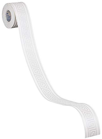 A.S. Création selbstklebende Bordüre Only Borders Borte Mäander grafisch 5,00 m x 0,04 m weiß Made in Germany 895912 8959-12