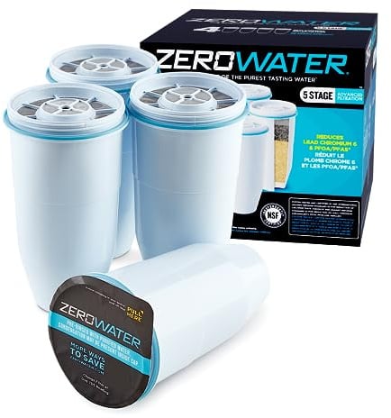 Zerowater 5-Stufiger Wasserfilter Ersatz, Wasseraufbereiter Trinkwasser - NSF-Zertifiziert zur Reduzierung von Blei, Anderen Schwermetallen und PFOA/PFOS - Wasserfilter Kartuschen 4er-Pack, Weiß