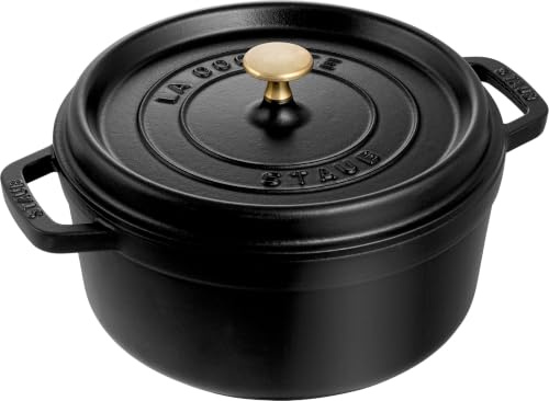 STAUB Cocotte, Gusseisen Bräter mit Deckel, Rund, 24 cm, 3,8 L, Alle Herdarten inkl Induktion, Made in France, Schwarz