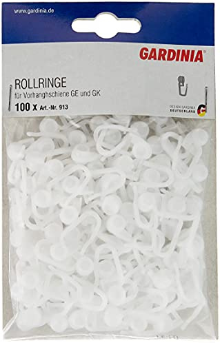 Gardinia Rollringe für Vorhangschienen GE und P2Ü, 100 Stück, UV-beständig, Kunststoff, Weiß