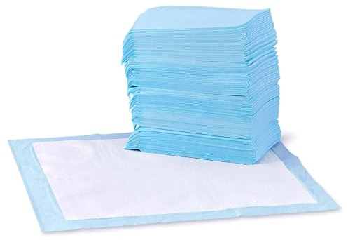 Amazon Basics Trainingspads für Hunde und Welpen, auslaufsicheres 5-lagiges Design mit schnell trocknender Oberfläche, Normal (100Stück), Blau