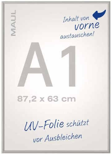 MAUL Klapprahmen MAULstandard A1 | Bilderrahmen für Poster, Werbemittel & Fotos | Robuster Bilderrahmen A1 mit 25mm Aluminiumprofil | Montage in Hoch- und Querformat möglich | Silber