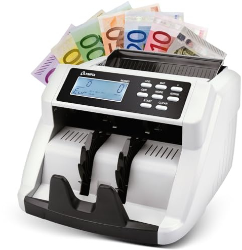 Olympia NC 560 Geldzählmaschine für Scheine | Gemischtwertzähler für unsortierte Banknoten | Banknotenzähler mit Falschgeld Prüfer | LCD Display | Geldscheinprüfgerät | 1000 Noten/Min | Geldzähler