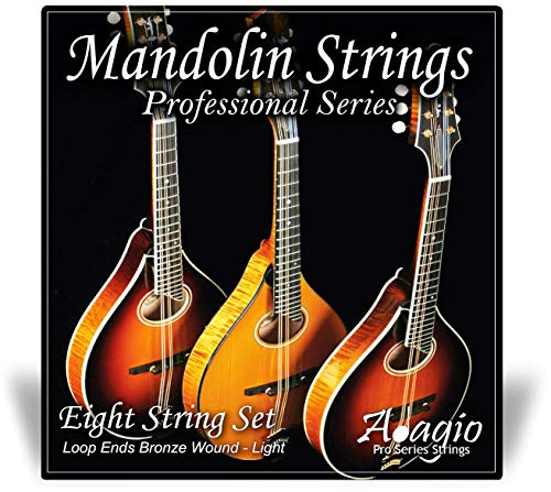 Adagio Pro Mandolinensaiten-Set – Phosphor-Bronze gewickelt (Standard Light, .010 - .034, mit Easy Fit Loop End Set) – 75 cm lange Saiten