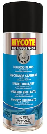 Hycote Sprühlack Schwarz glänzend 400 ml – Schnelltrocknender Autolack Spray mit hoher Deckkraft, für Metall, Kunststoff, Holz und Keramik