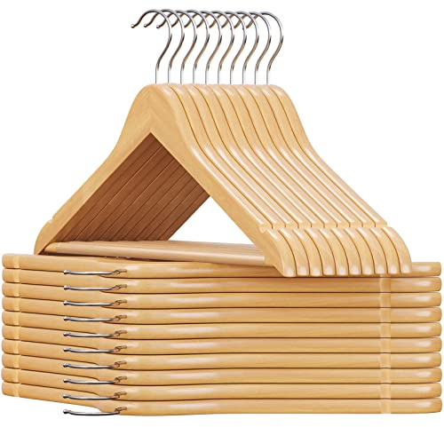 SONGMICS Ahornholz Kleiderbügel, 20er Set, Natur, CRW001-20 | Für Anzüge, Jacken, Hemden und Hosen, Schulterkerben, rutschfeste Hosenstange, 360° Drehho
