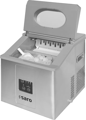 SARO Eiswürfelbereiter – 15 kg / 24 h – Edelstahl – 3 Eisgrößen wählbar – Wassertank 2 L – Vorratsbehälter 1,4 kg – Modell EB 15 PRO