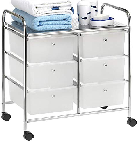 IDIMEX Badregal Rollwagen Rollcontainer GINA, mit 6 transparenten Schubladen und Metallgestell verchromt
