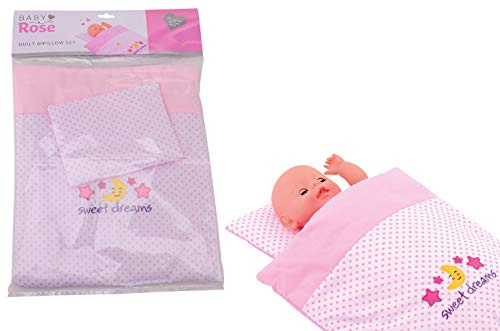 JohnToy 27537 Baby Rose Puppen Decke und Kissen-Set, Ab 24 Monate, Rosa