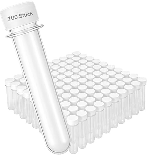BURI 100x Petlinge mit weißem Deckel | Geocaching Behälter 13,5cm x Ø2,3cm Kunststoff Rohre | Wasserdicht transparent | Robuste Röhrchen Schraubverschluss für Outdoor & Basteln
