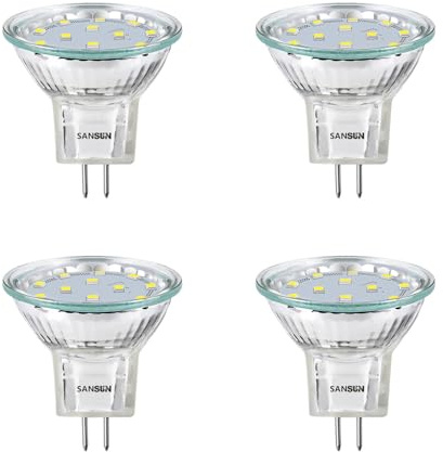 SANSUN LED-Leuchtmittel 3W MR11, 12V 20W Halogen-Ersatz, GU4 Bi-Pin-Sockel, Tageslichtweiß 4000 K, nicht dimmbar, 4 Stück