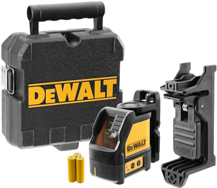 Dewalt Kreuzlinien Laser, rot DW088K (Batteriebetreiben 1 vertikaler und 1 horizontaler Strahl, selbstnivellierend, 2-Tasten Bedienung, Pulsmodus zum Einsatz von Empfängern, Sichtbarkeit bis 15 m)