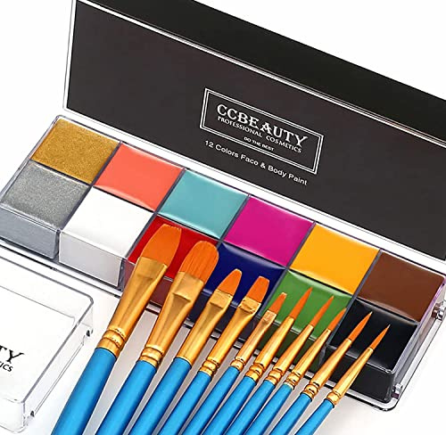 CCbeauty Kinderschminke Set 12 Farben Face Paint Professional Theaterschminke Ölbasierte ungiftige Make-Up-Palette Halloween Körperkunst Karnevals Schminke