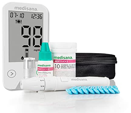 Medisana MediTouch 2 Mg/dL Blutzuckermessgerät, Starterset Mit Teststreifen Für Diabetiker, Lanzetten Zur Blutzuckerkontrolle, Diabetes-Set, Schnelltest