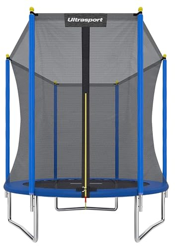 Ultrasport Uni-Jump Trampolin Outdoor Kinder Belastbar bis 150 KG I Komplettset mit Sicherheitsnetz, Randabdeckung & Motagesatz I Bodentrampolin Gartentrampolin, Trampolin 460 cm