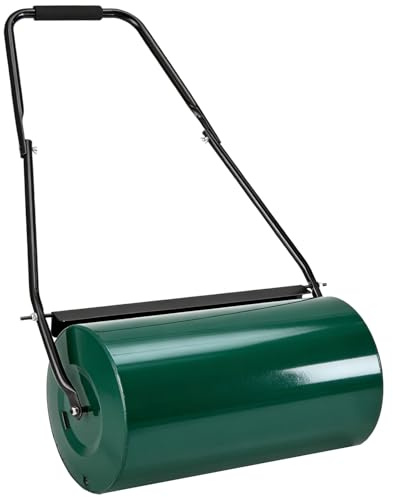 Juskys Rasenwalze Fritz 60 cm 48L / 60 kg, befüllbar mit Wasser / Sand, Schmutzabweiser & Griff Garten Rasen Walze Handwalze Rasenroller Gartenwalze
