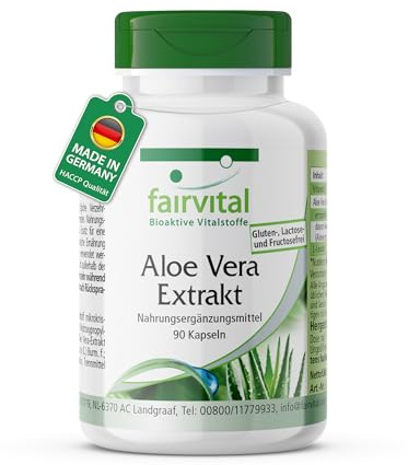 fairvital Aloe Vera Kapseln, 90 Kapseln, mit Vitamin C, schluckfreundlich, VEGAN, Aloe-Vera Barbadensis Miller