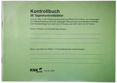 RNKVERLAG 3095 - Kontrollbuch mit 30 Tageskontrollblättern, 32 Blatt, nummeriert, DIN A5 quer