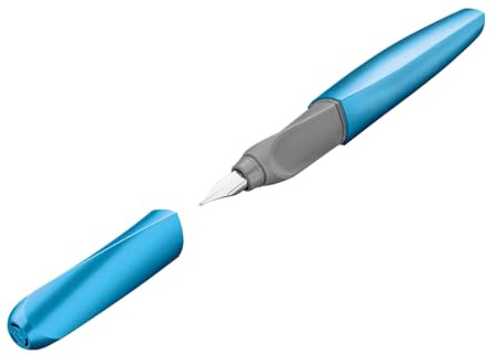 Pelikan Twist Füllhalter, Edelstahl-Feder in Strichbreite M inkl. Tintenpatrone, frosted blue