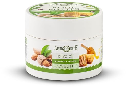 Aphrodite Beruhigende Körperbutter mit Mandel & Honig. Mit Bio-Olivenöl angereicherte Körperbutter zur Verbesserung der Hautstruktur und zur Bekämpfung freier Radikale (200 ml / 6.76 oz)