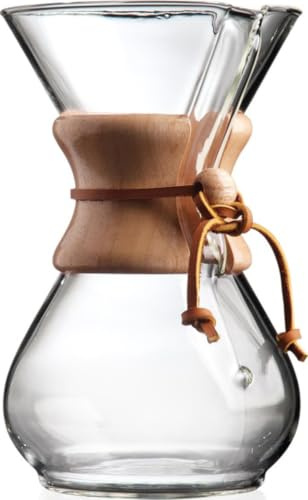 Chemex Kaffeekaraffee mit Holzhals - 6 Tassen | Manueller Tropfkaffeebrüher, nicht poröses Borosilikatglas, verwendet gebundene Filter, sedimentfrei