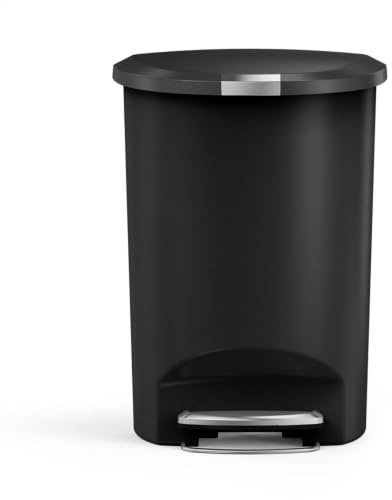 simplehuman CW1355 50 Liter, halbrund Treteimer, Mülleimer Küche, schwarzer Kunststoff, 5 Jahre Garantie
